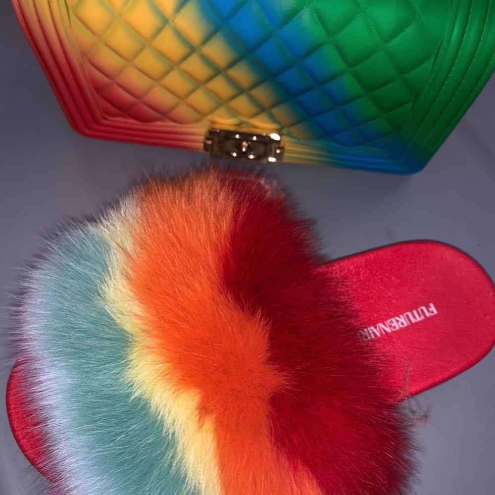 Redrainbow Real Fur Slides Sizes 5,5.5,10,10.5,11 - image 2